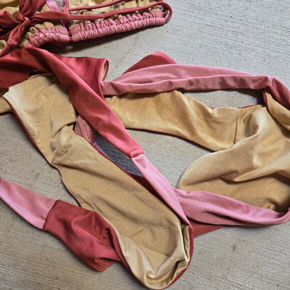 Luli Fama Bloom Halter Bikini Top Minimal and Banded Bottom Large D Cup Swim - Picture 5 of 5